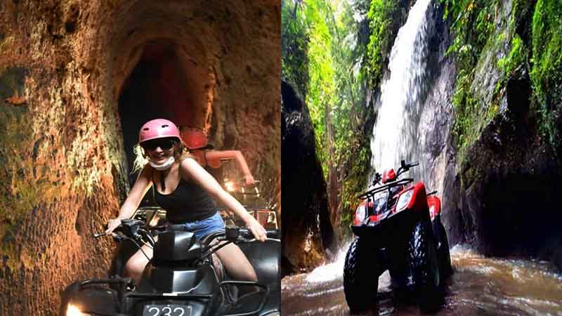 ATV Quad Bike through Tunnel and waterfall in Bali